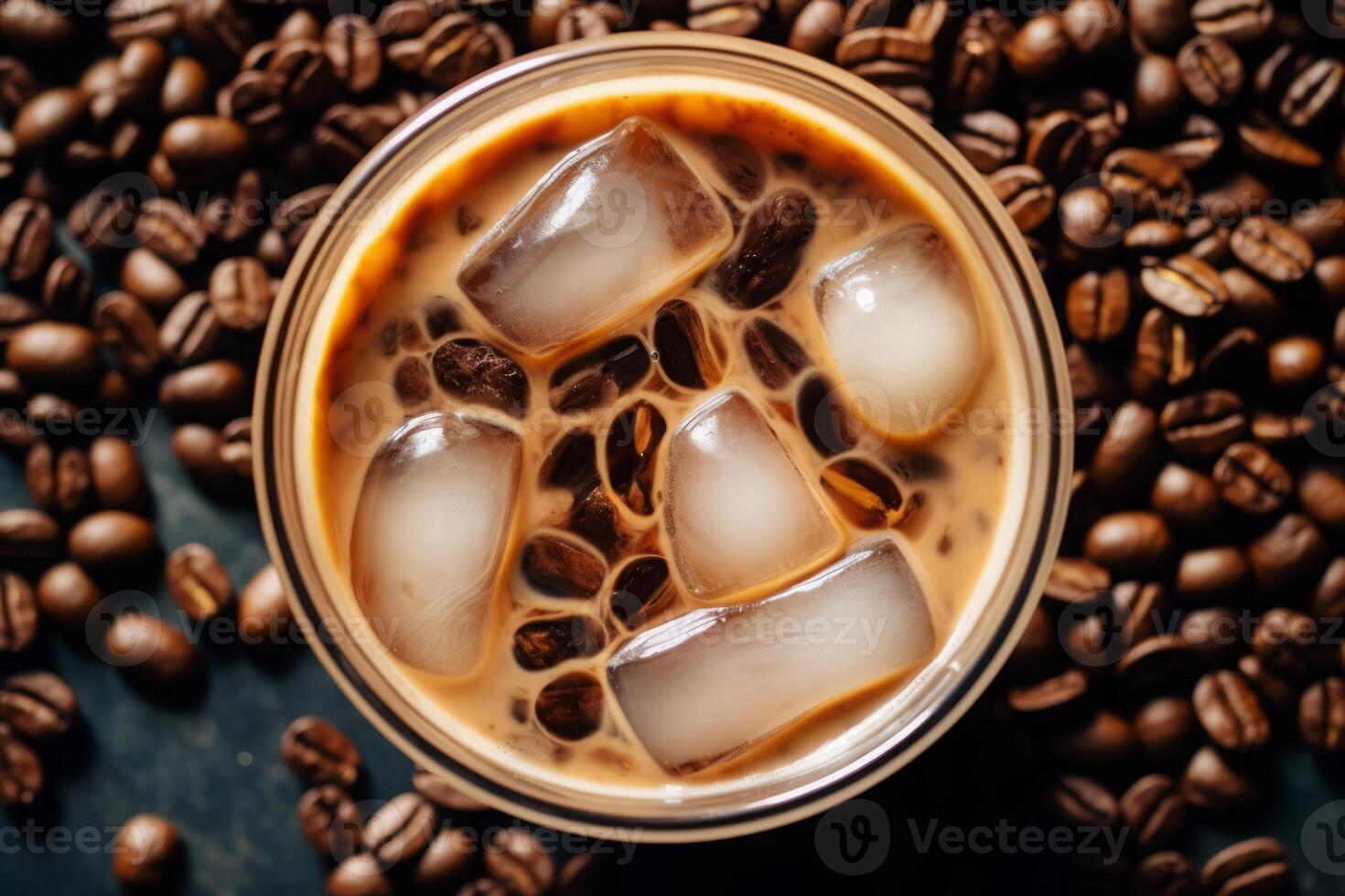 Close-up top view of ingredients Vietnamese iced coffee, Coffee. . photo