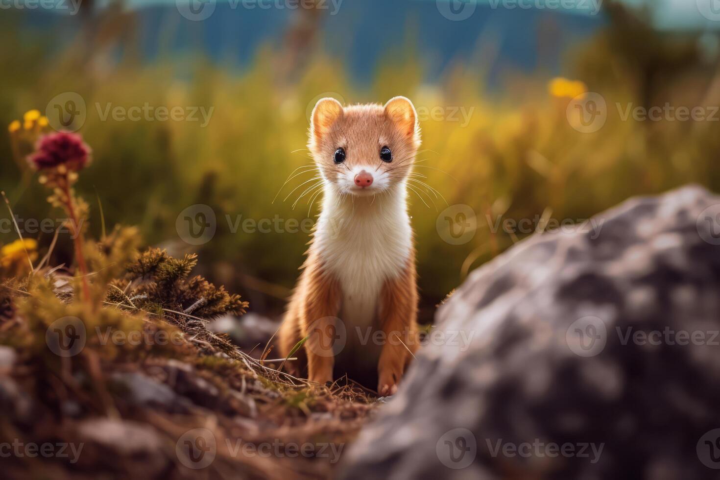 Weasel in nature, national geography, Wide life animals. . photo