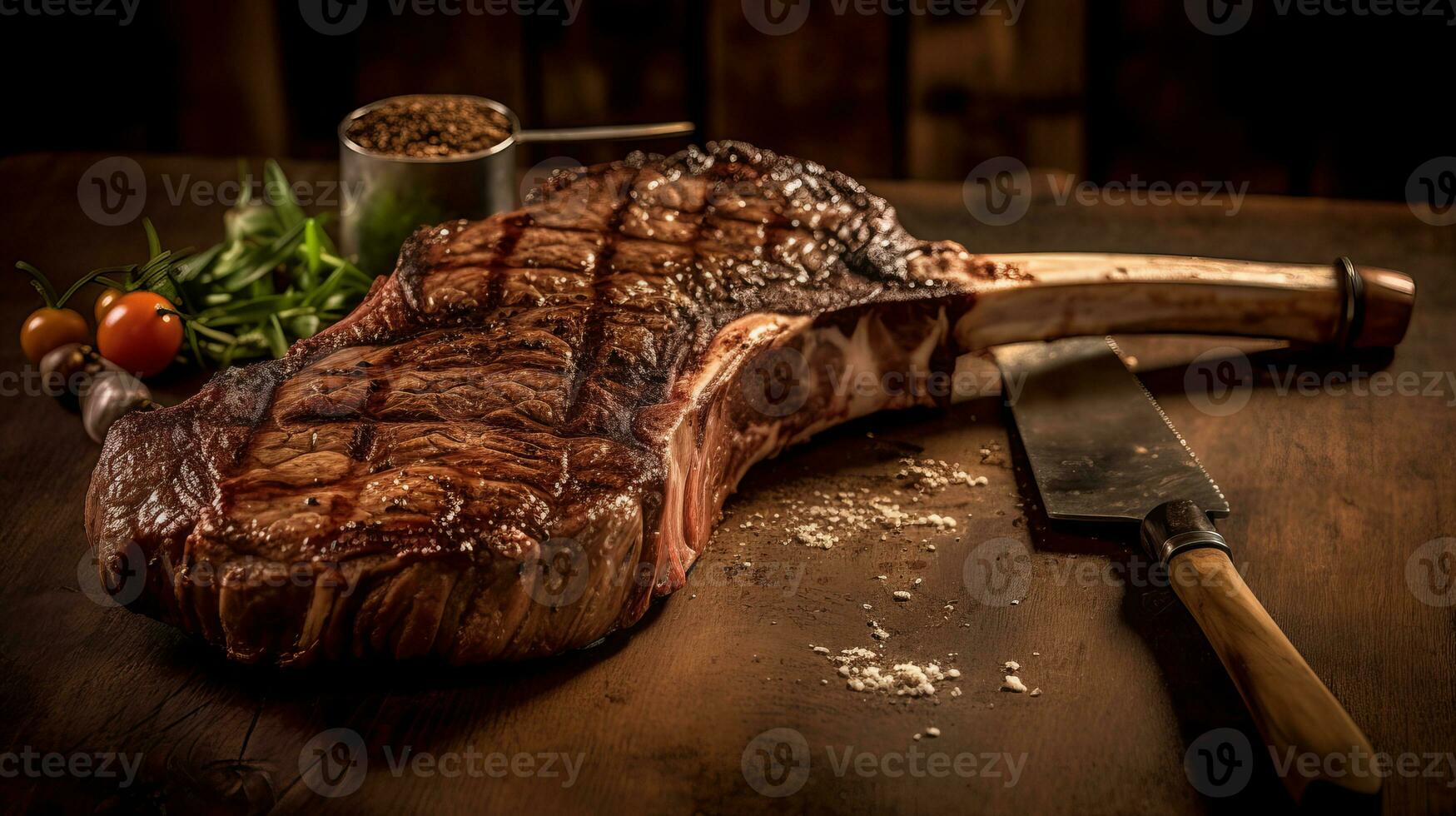 Tomahawk Steak is a delicious food. AI Generated. photo