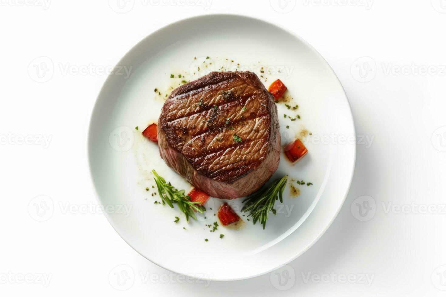 Close-up top view of ingredients Filet Mignon Steak on a table. AI Generated. photo