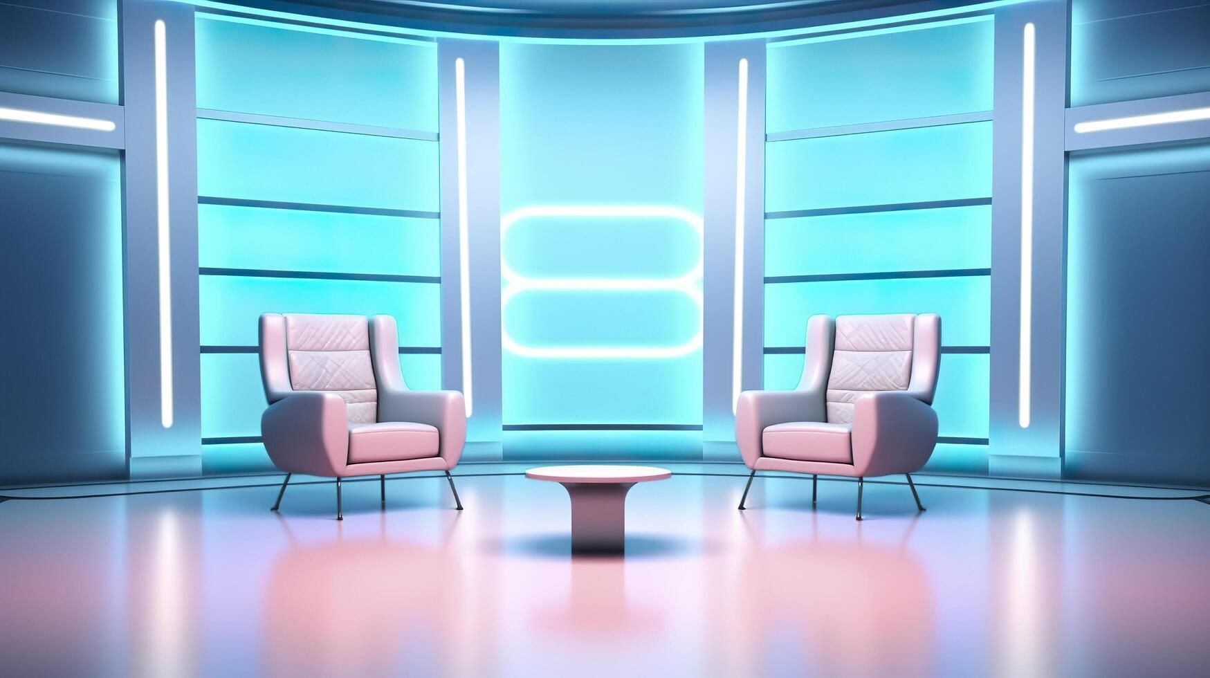 The Future of Game Shows. A Simple, Modern Setting with Two Chairs and a Whole Lot of Fun. AI Generative photo