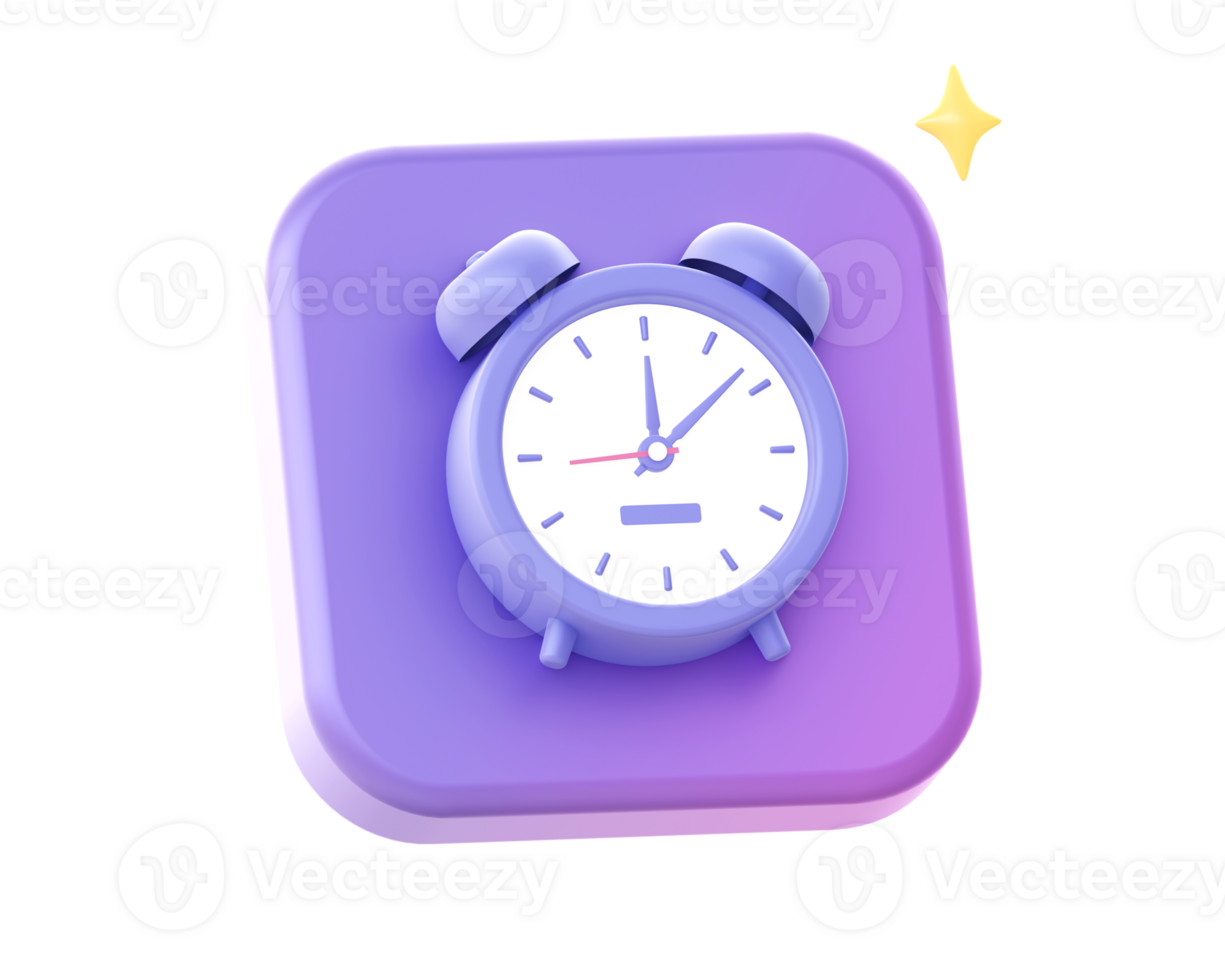 3d render of purple alarm clock time side icon for UI UX web mobile apps social media ads design png