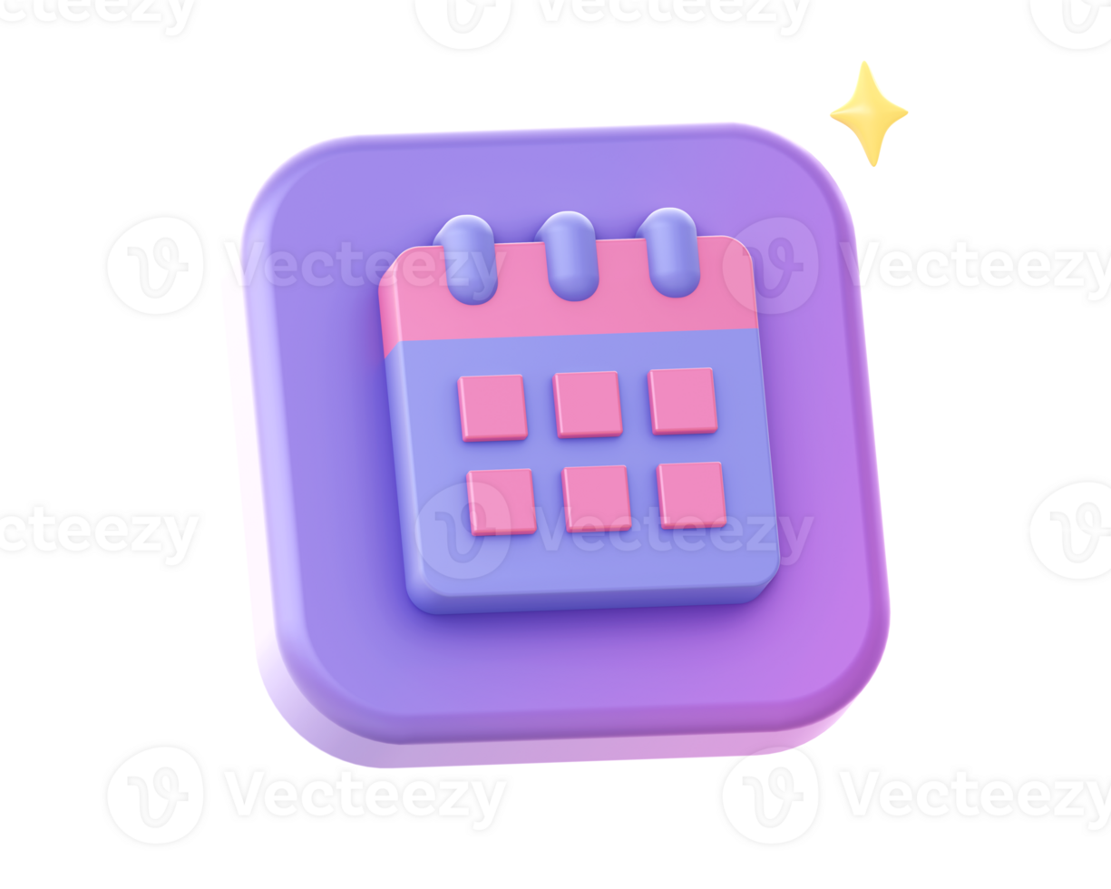 3d render of purple calendar schedule icon for UI UX web mobile apps social media ads design png