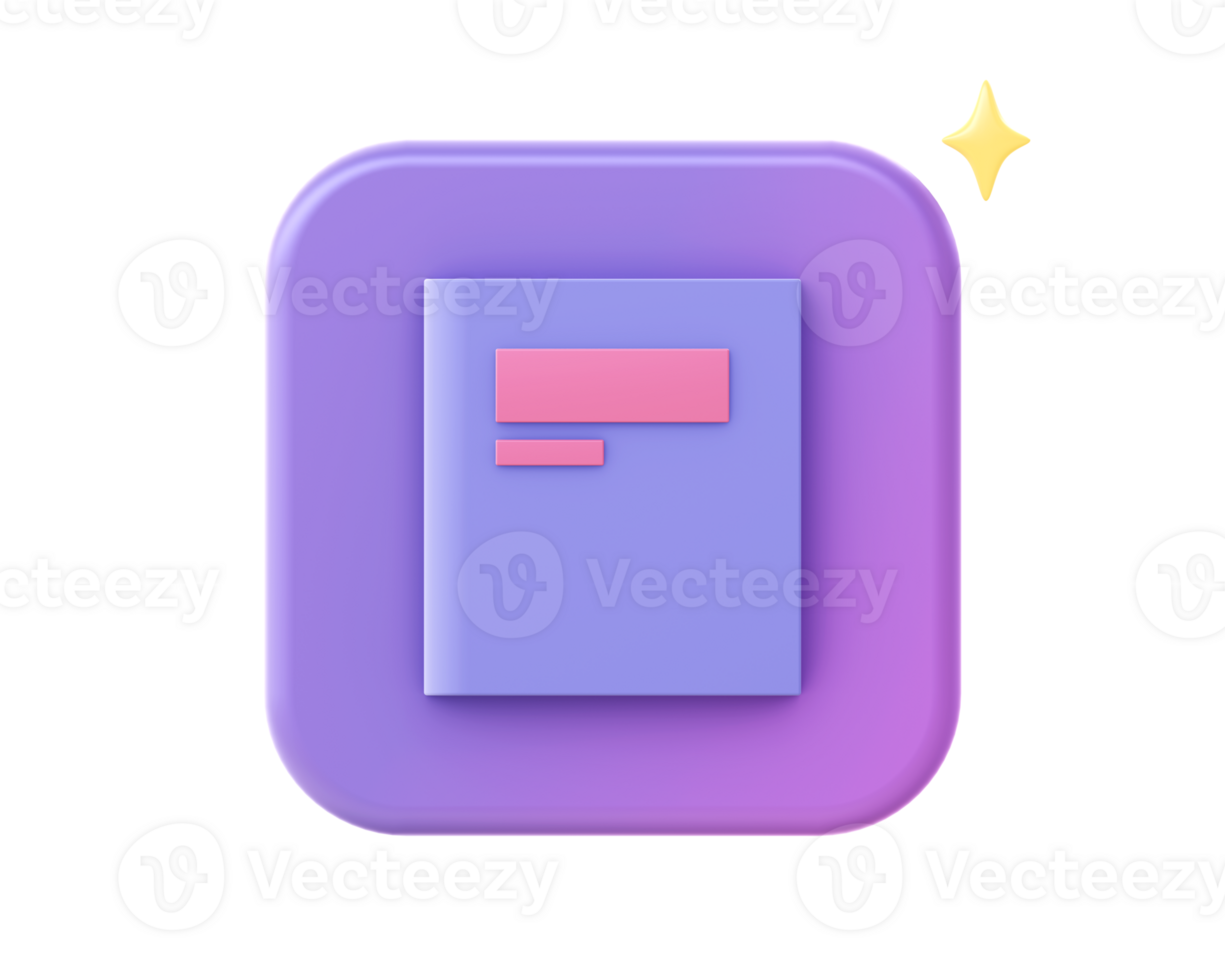 3d render of purple book icon for UI UX web mobile apps social media ads design png