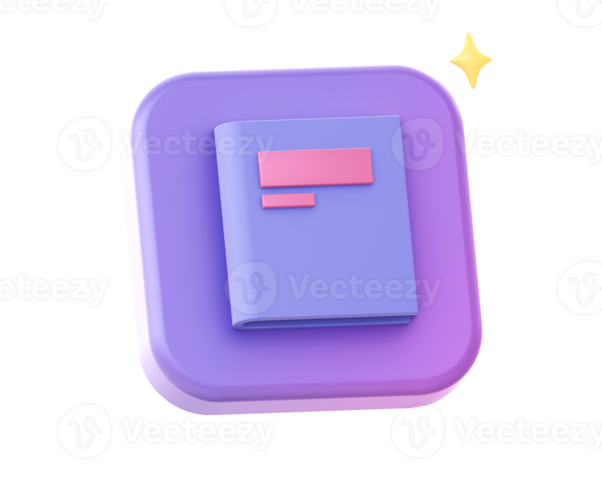 3d render of purple book side icon for UI UX web mobile apps social media ads design png