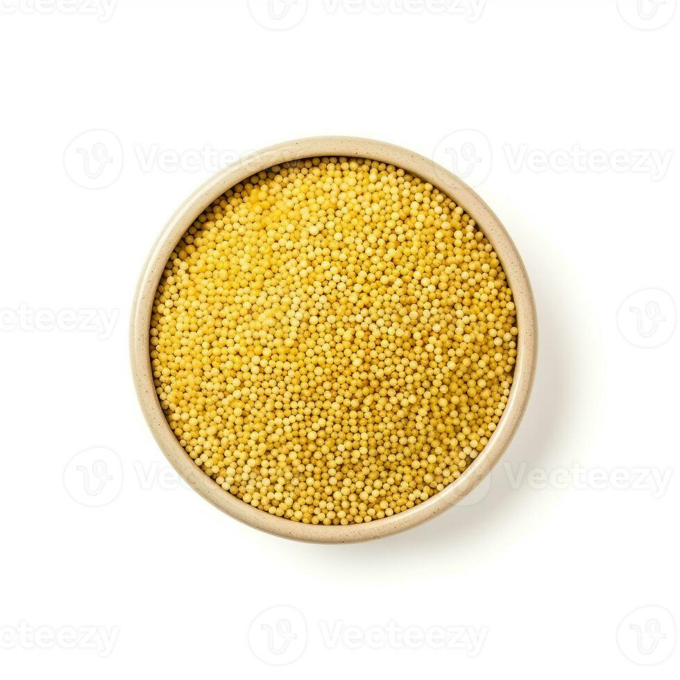 Millet Groats isolated on white background top view photo