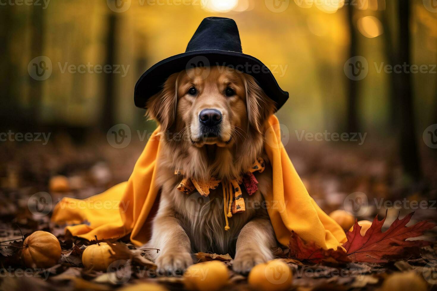 A Golden Retriever dog wearing a Halloween costume photo