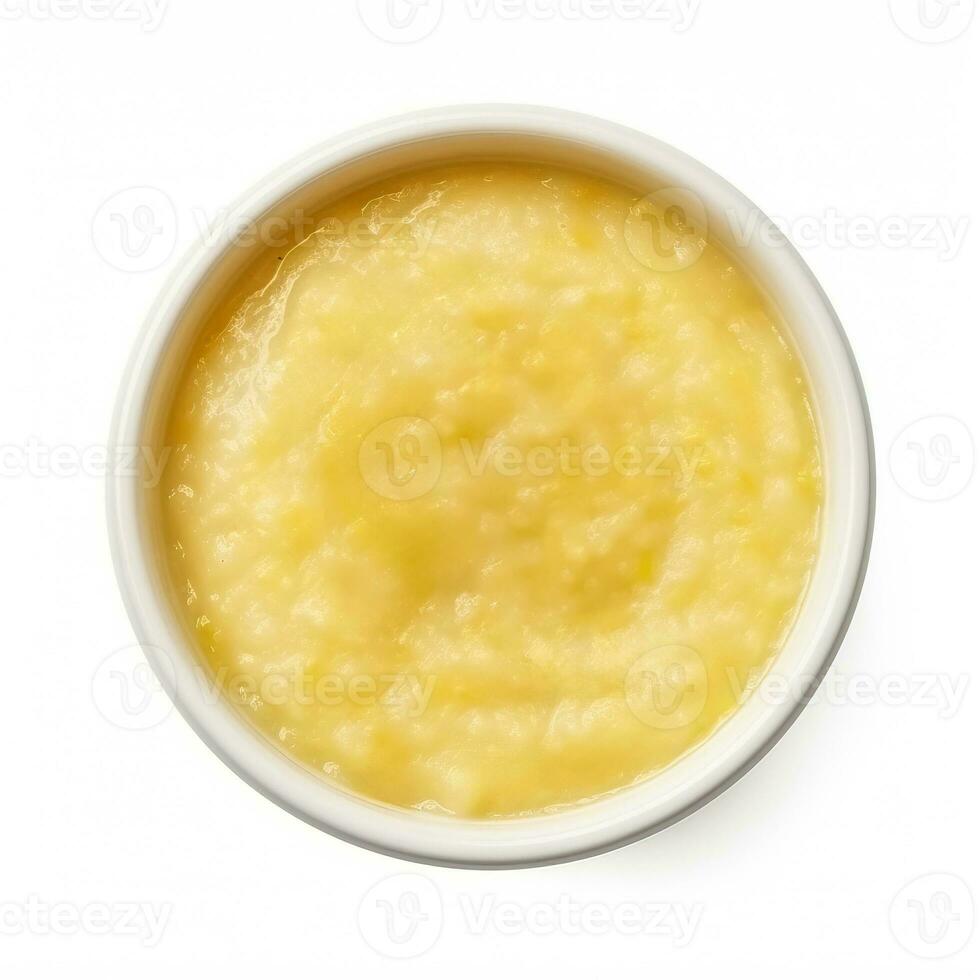 Corn Porridge cooked top view isolated on white background photo