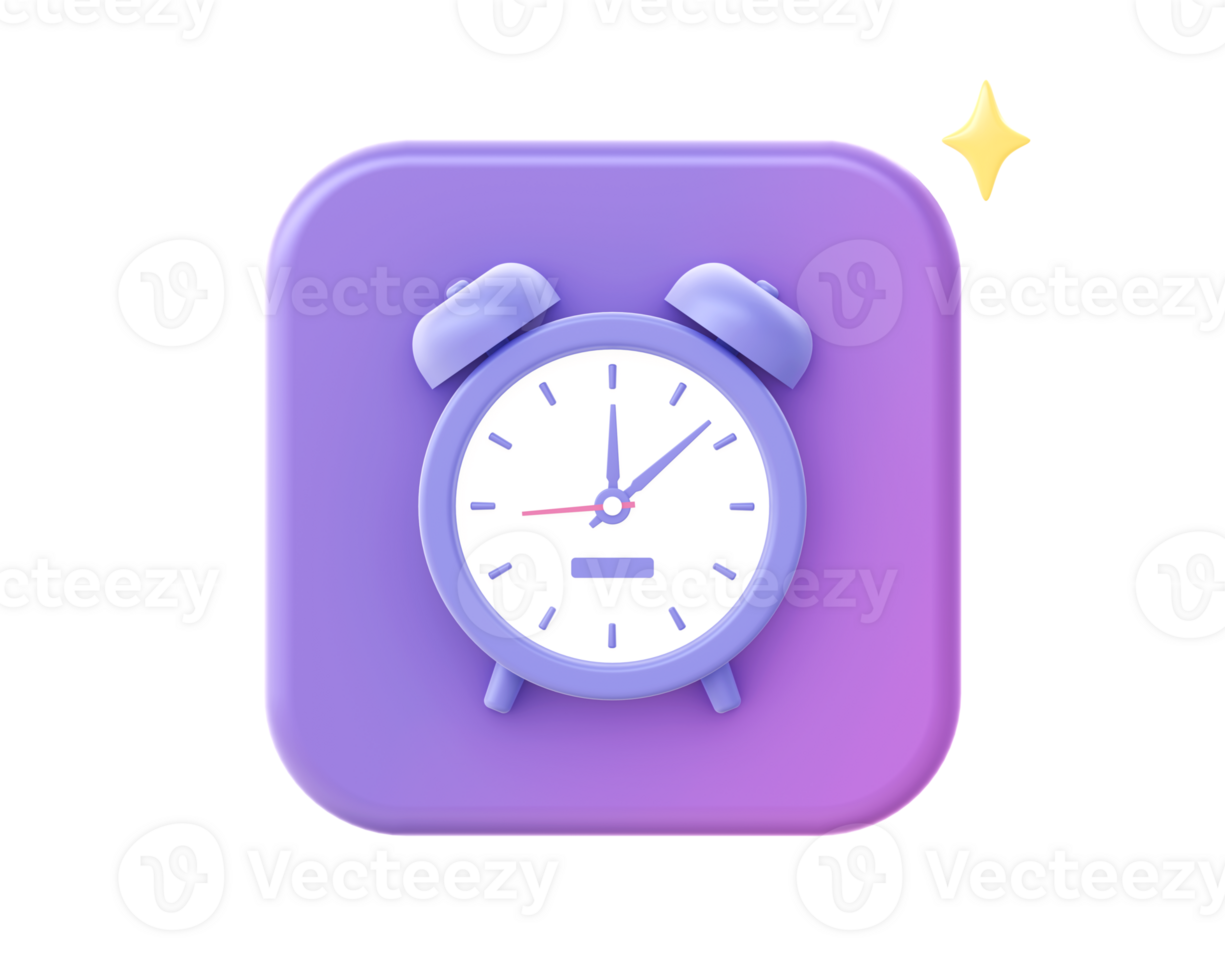 3d render of purple alarm clock time icon for UI UX web mobile apps social media ads design png
