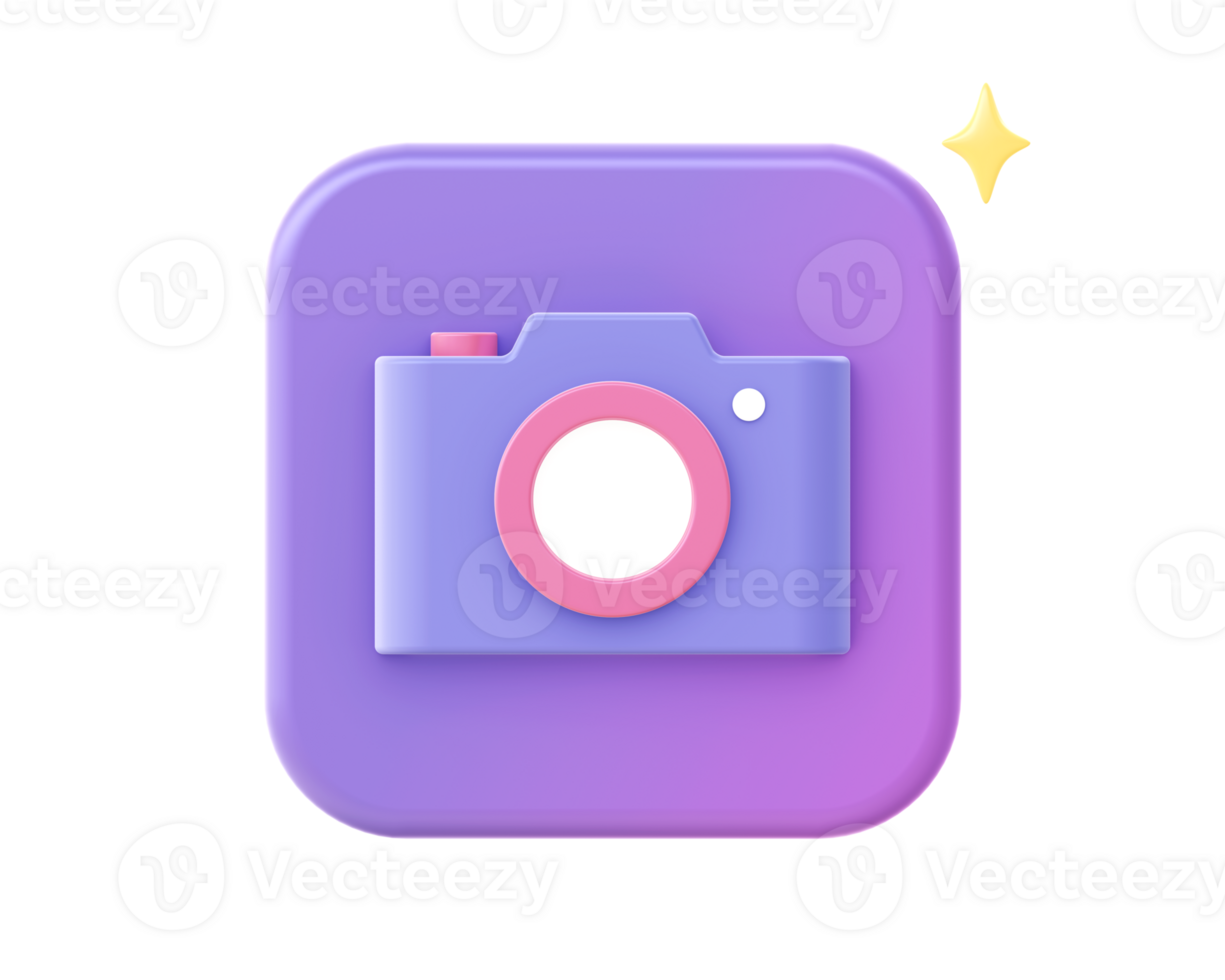 3d render of purple camera icon for UI UX web mobile apps social media ads design png