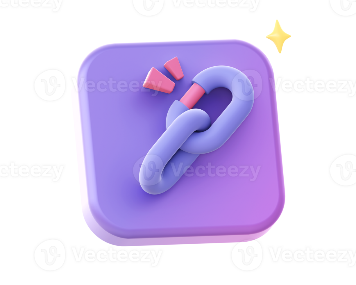 3d render of purple chains link connection side icon for UI UX web mobile apps social media ads design png