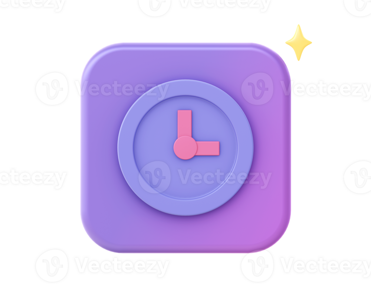 3d render of purple clock time icon for UI UX web mobile apps social media ads design png