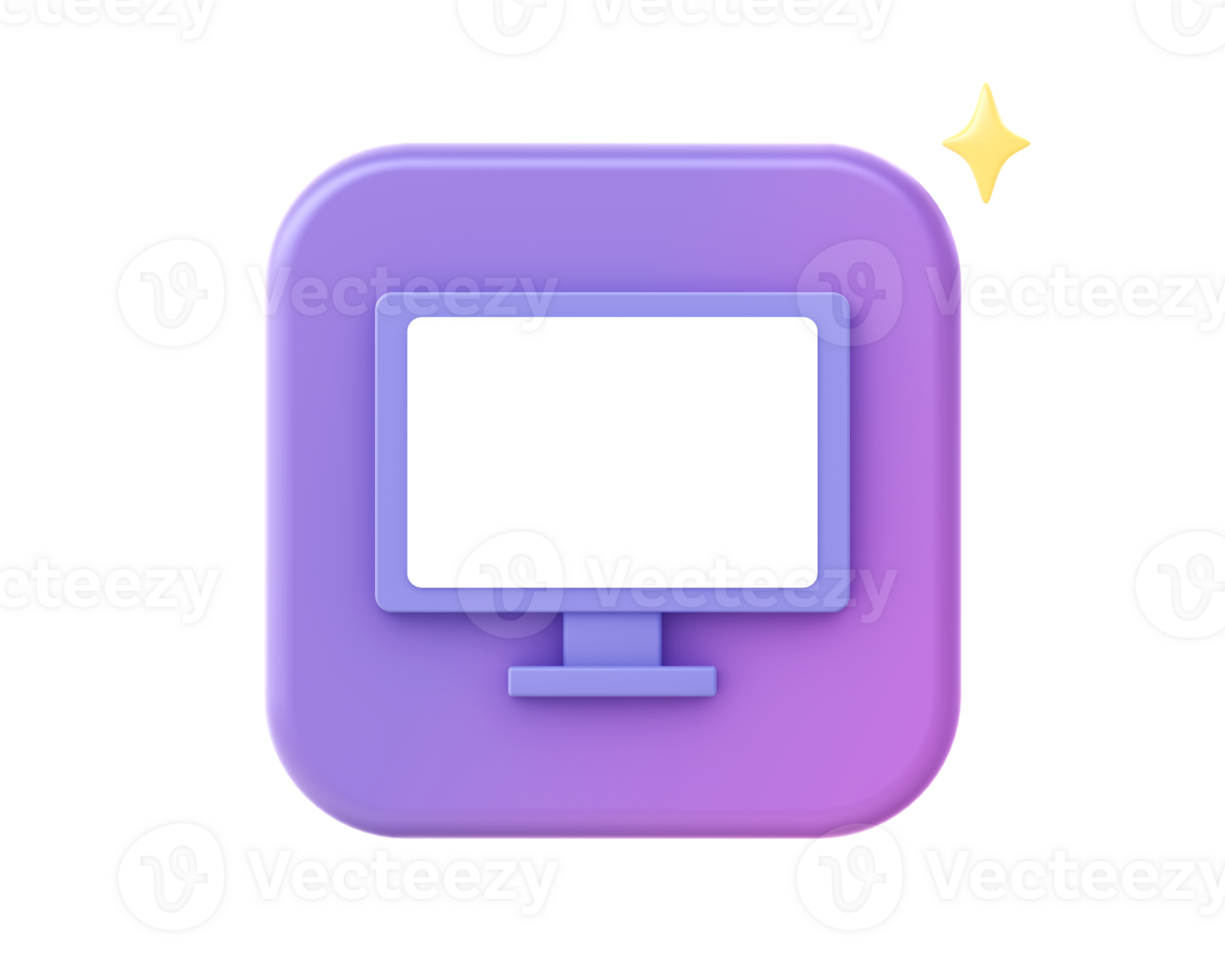 3d render of purple computer monitor icon for UI UX web mobile apps social media ads design png