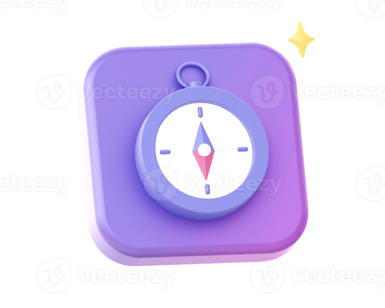 3d render of purple compass side icon for UI UX web mobile apps social media ads design png