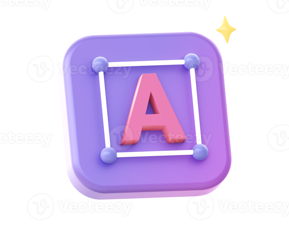3d render of purple creative text side icon for UI UX web mobile apps social media ads design png