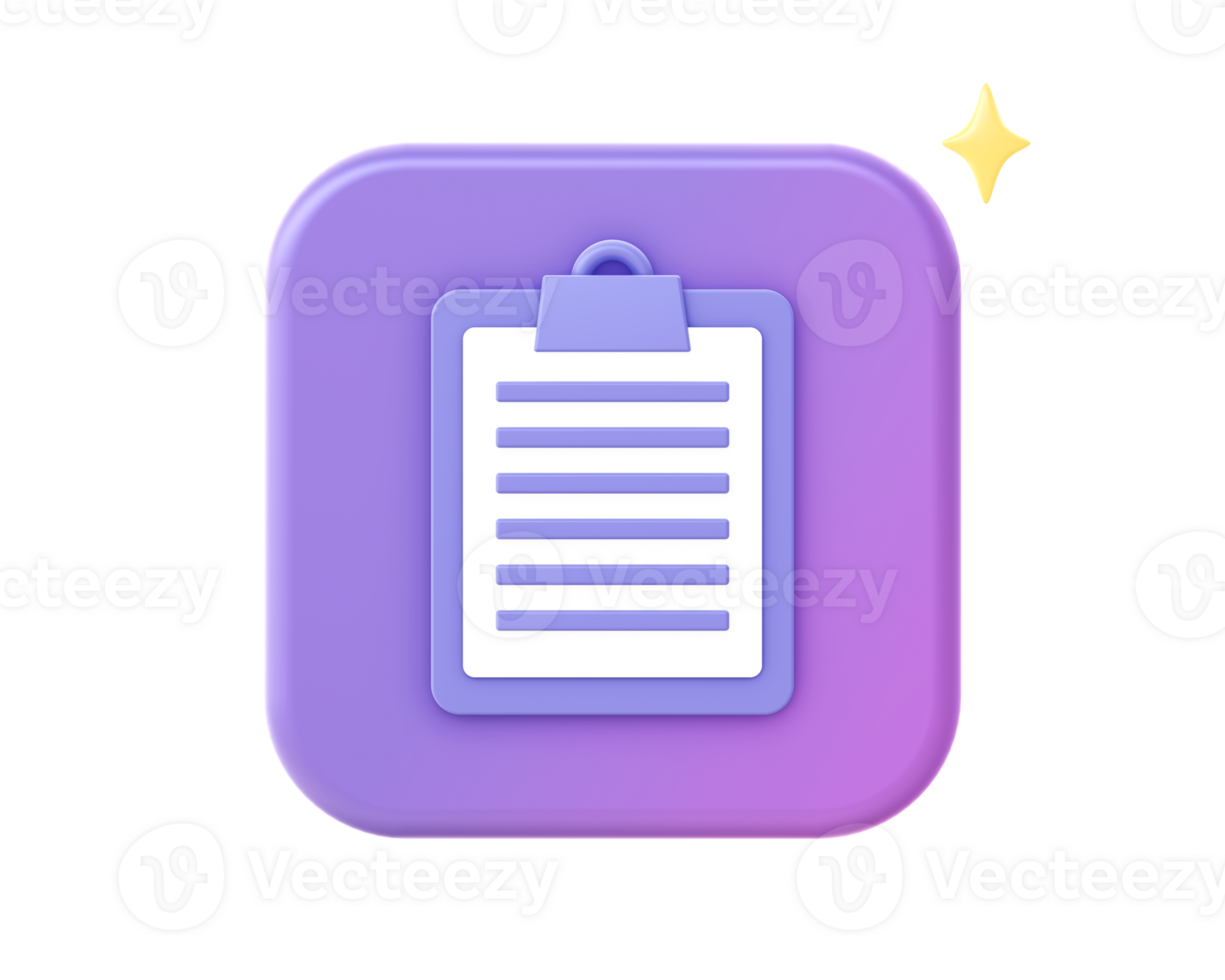 3d render of purple clipboard checklist icon for UI UX web mobile apps social media ads design png