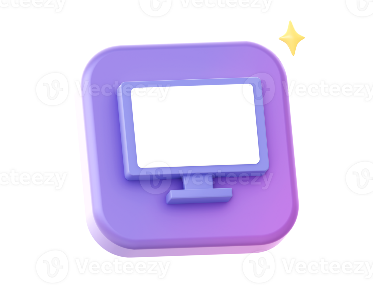 3d render of purple computer monitor side icon for UI UX web mobile apps social media ads design png