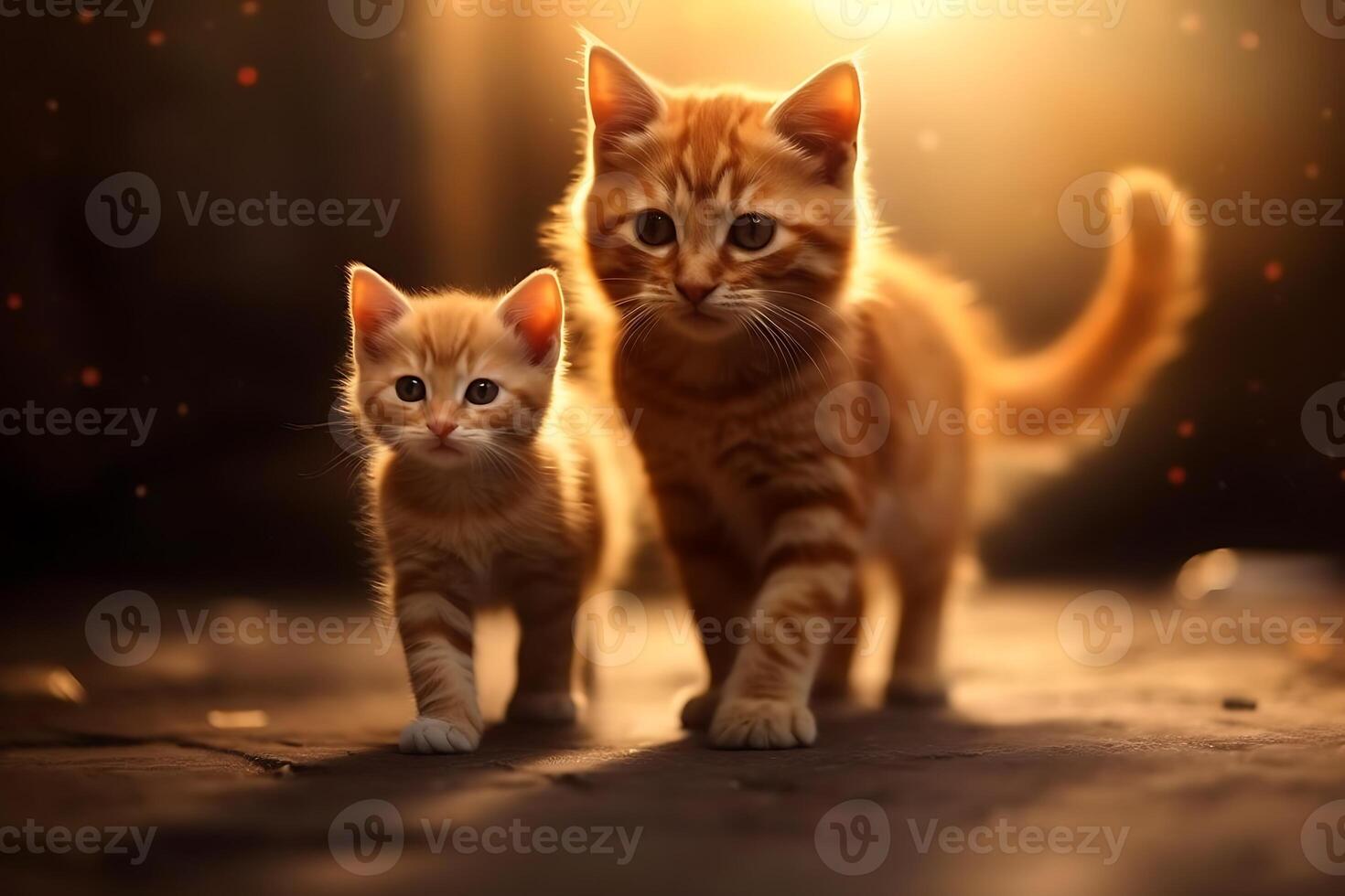 Two red kittens standing on the floor and looking at the camera photo