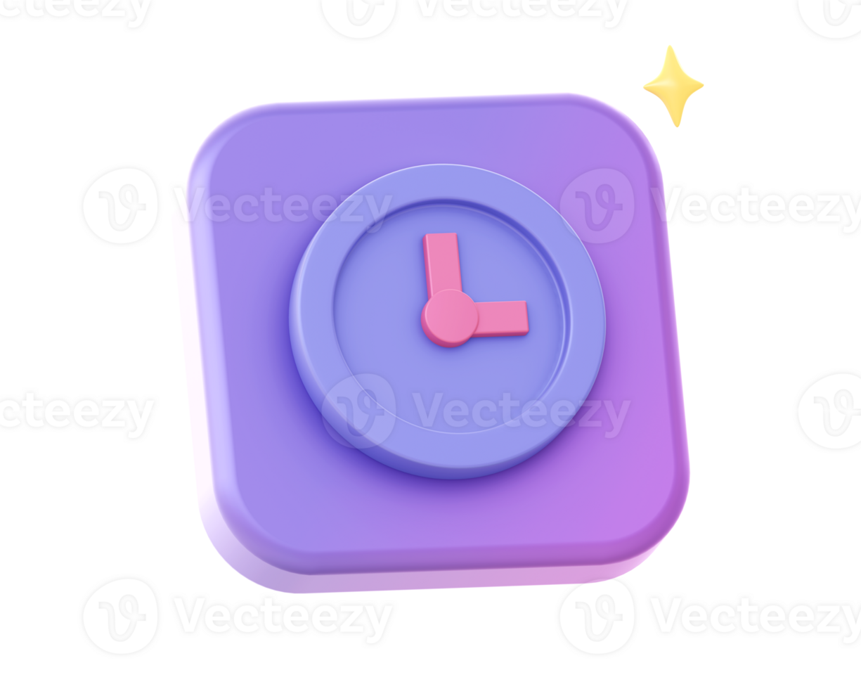 3d render of purple clock time side icon for UI UX web mobile apps social media ads design png
