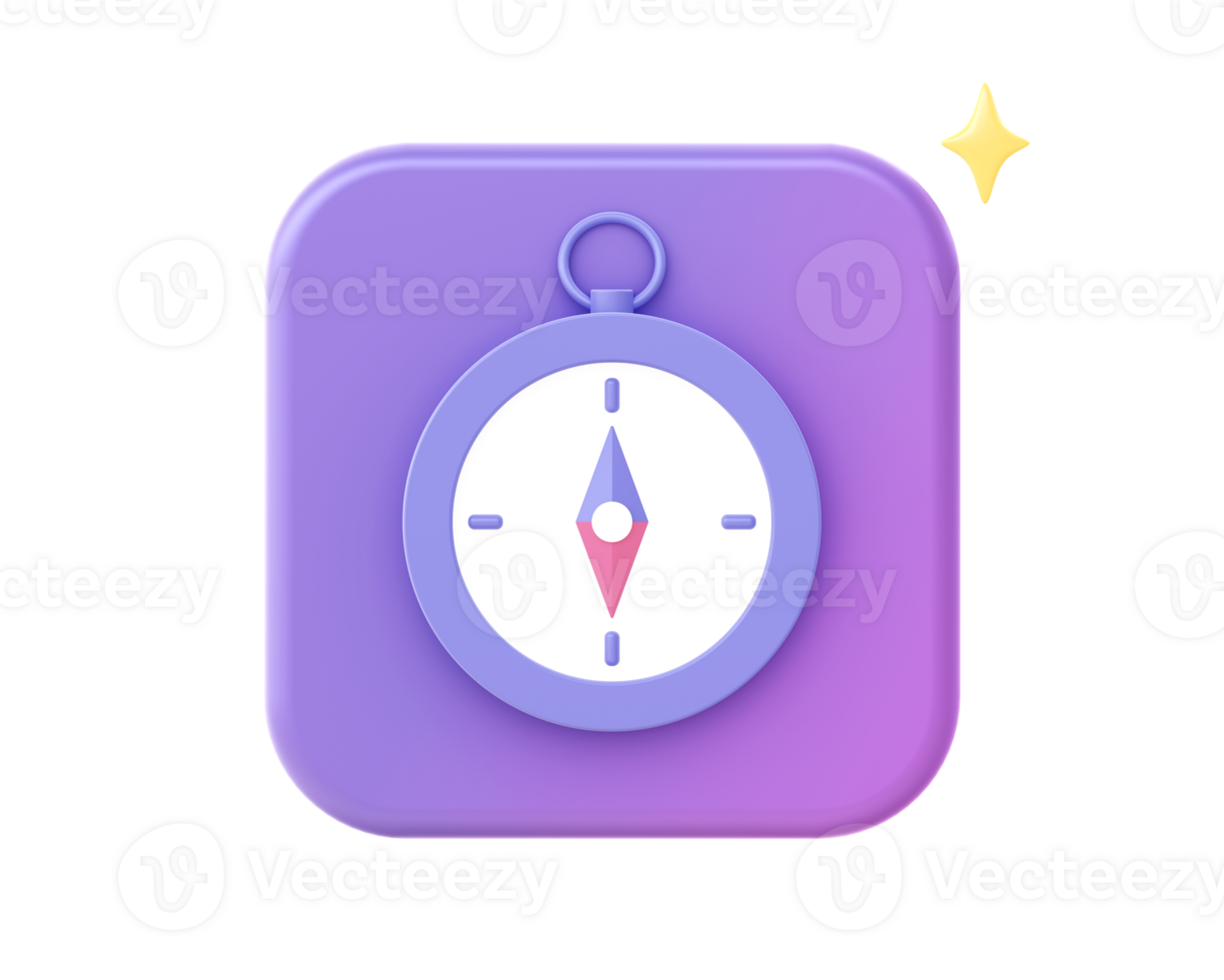 3d render of purple compass icon for UI UX web mobile apps social media ads design png