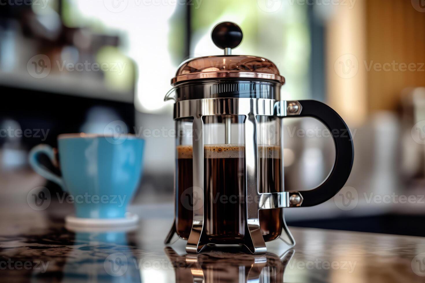 Close-up French press, Coffee. . photo