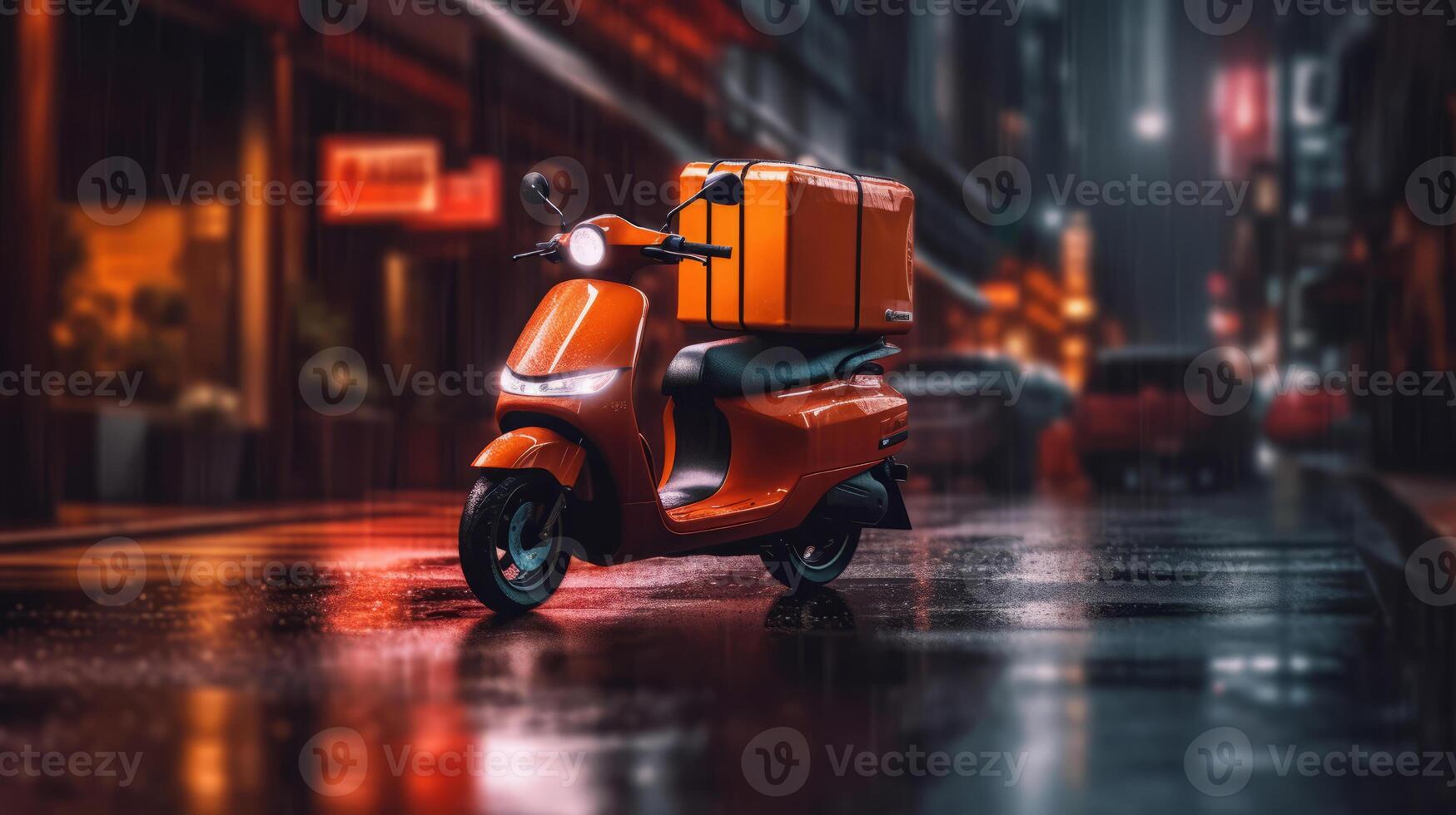 Motorbike food delivery of a beautiful Transportation with futuristic design. AI Generated. photo