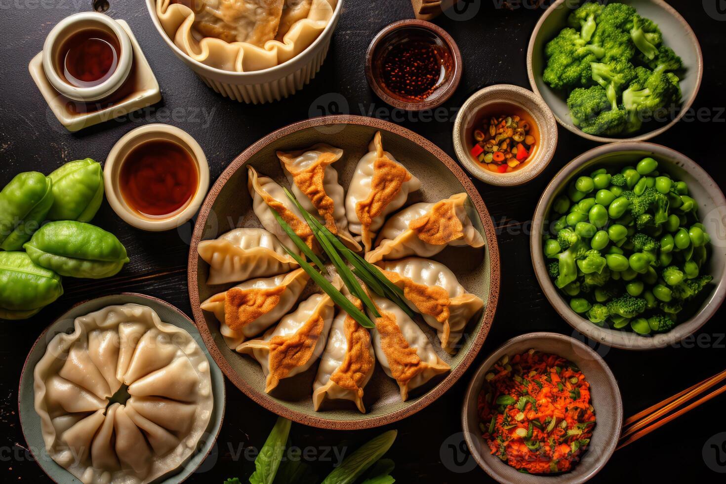 Close-up top view of ingredients Age-Gyoza Chicken, Japanese food. . photo
