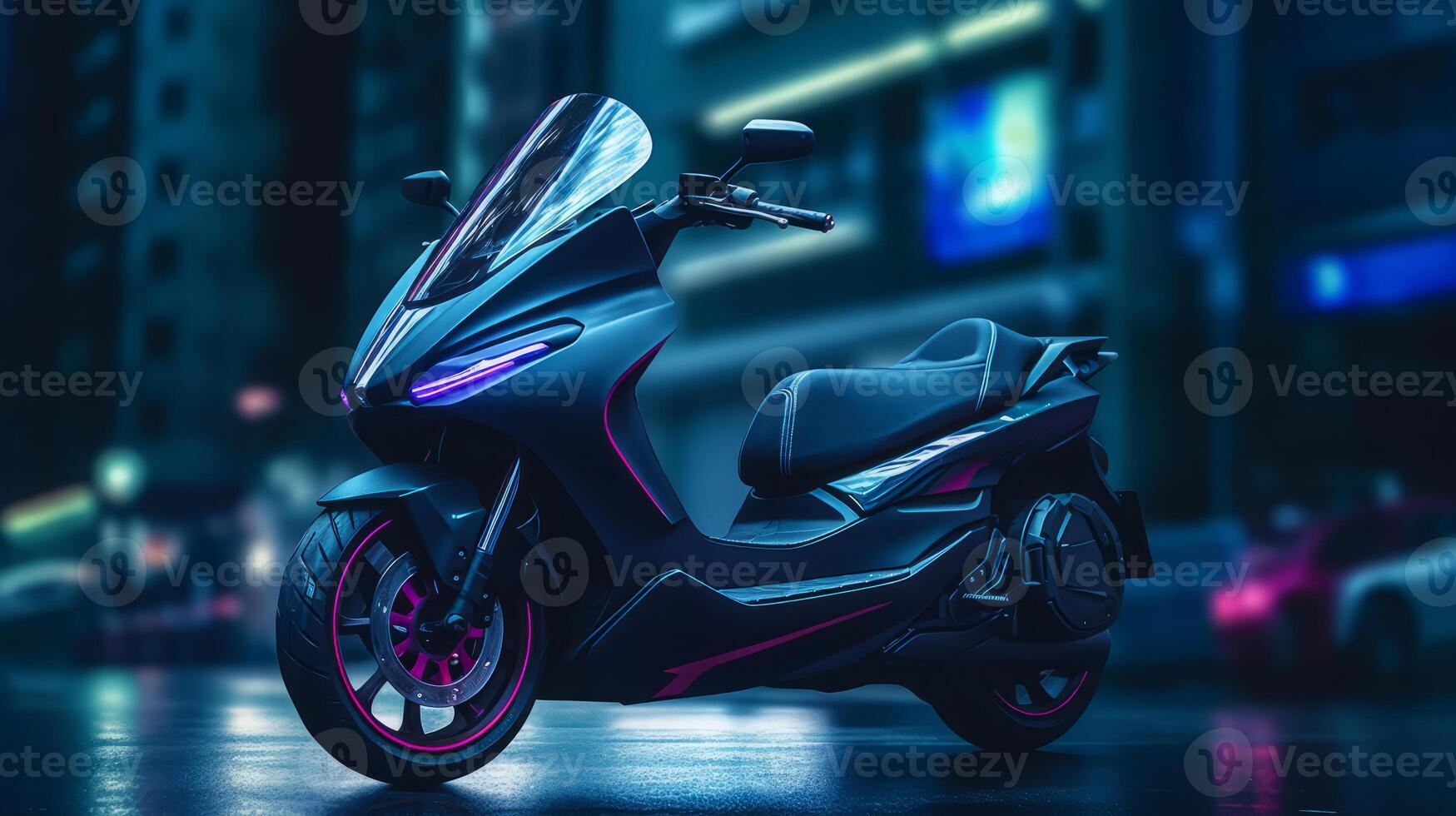 Moped of a beautiful Transportation with futuristic design. . photo