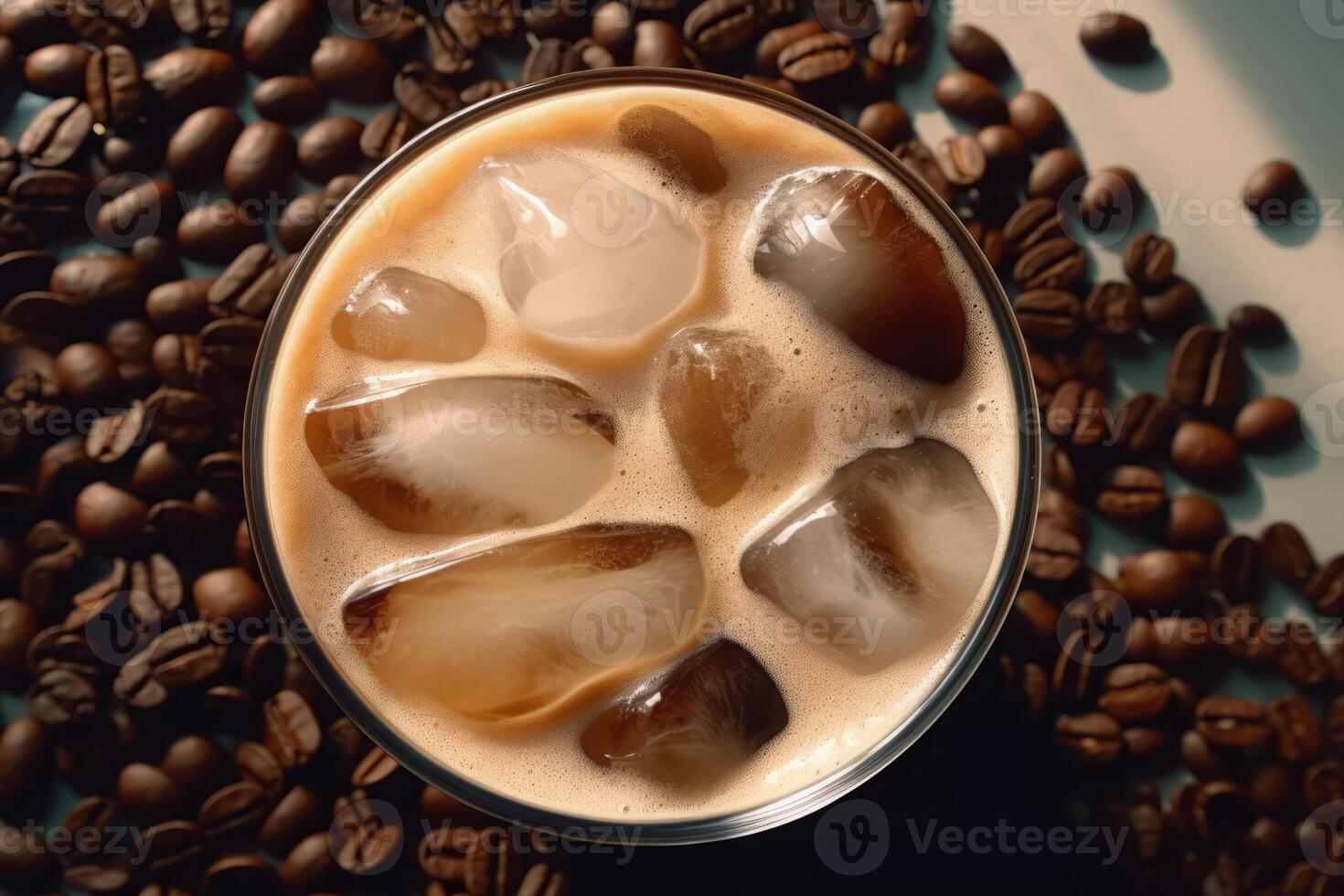 Close-up top view of ingredients Iced cappuccino, Coffee. . photo
