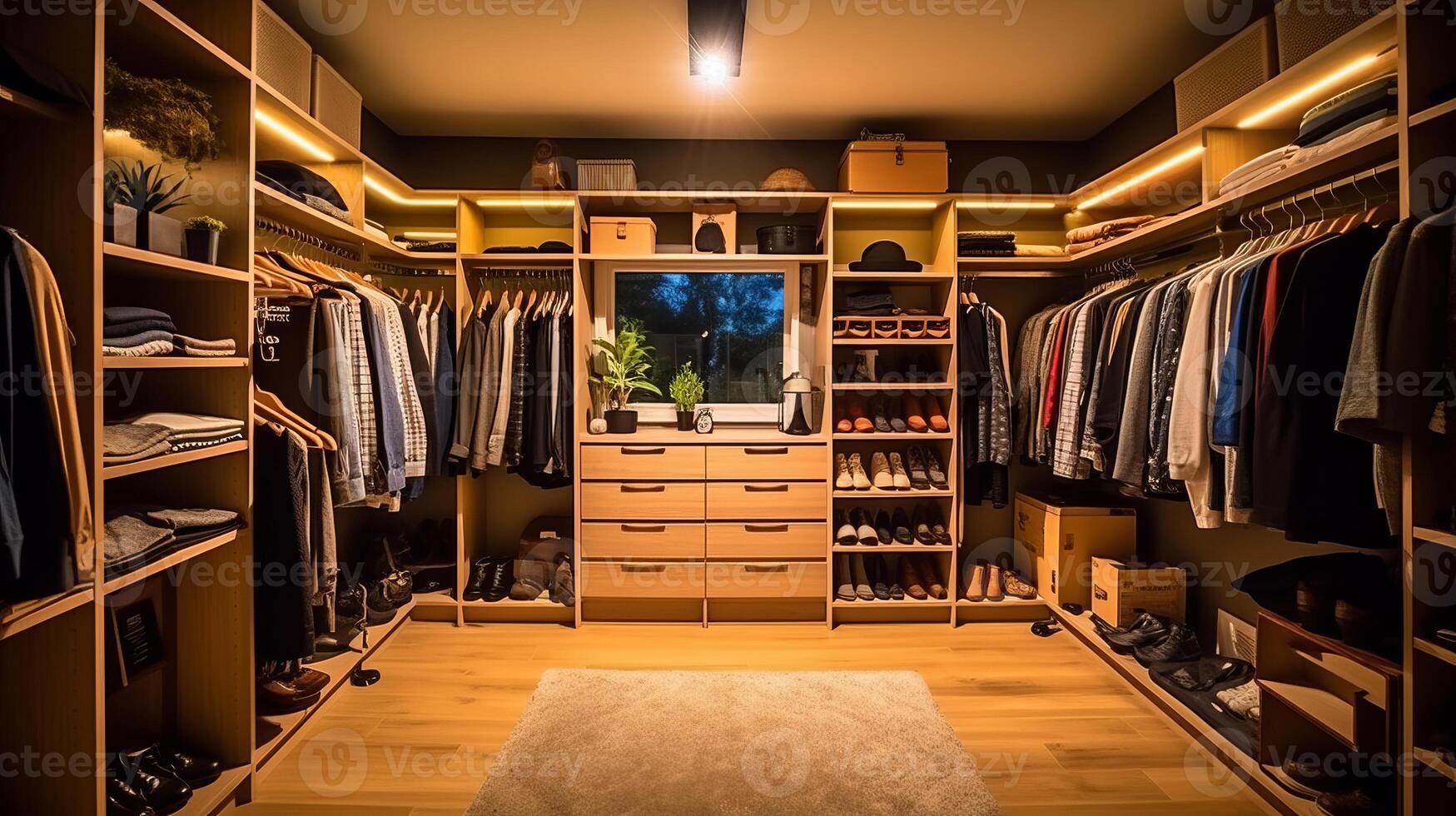 The Walk-in Closet room of a beautiful bright modern style house. . photo