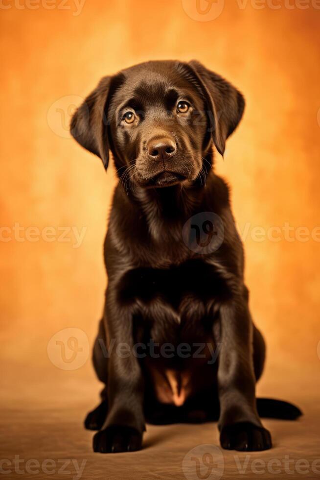 Very cute puppy black Labrador in nature, national geography, Wide life animals. AI Generated. photo