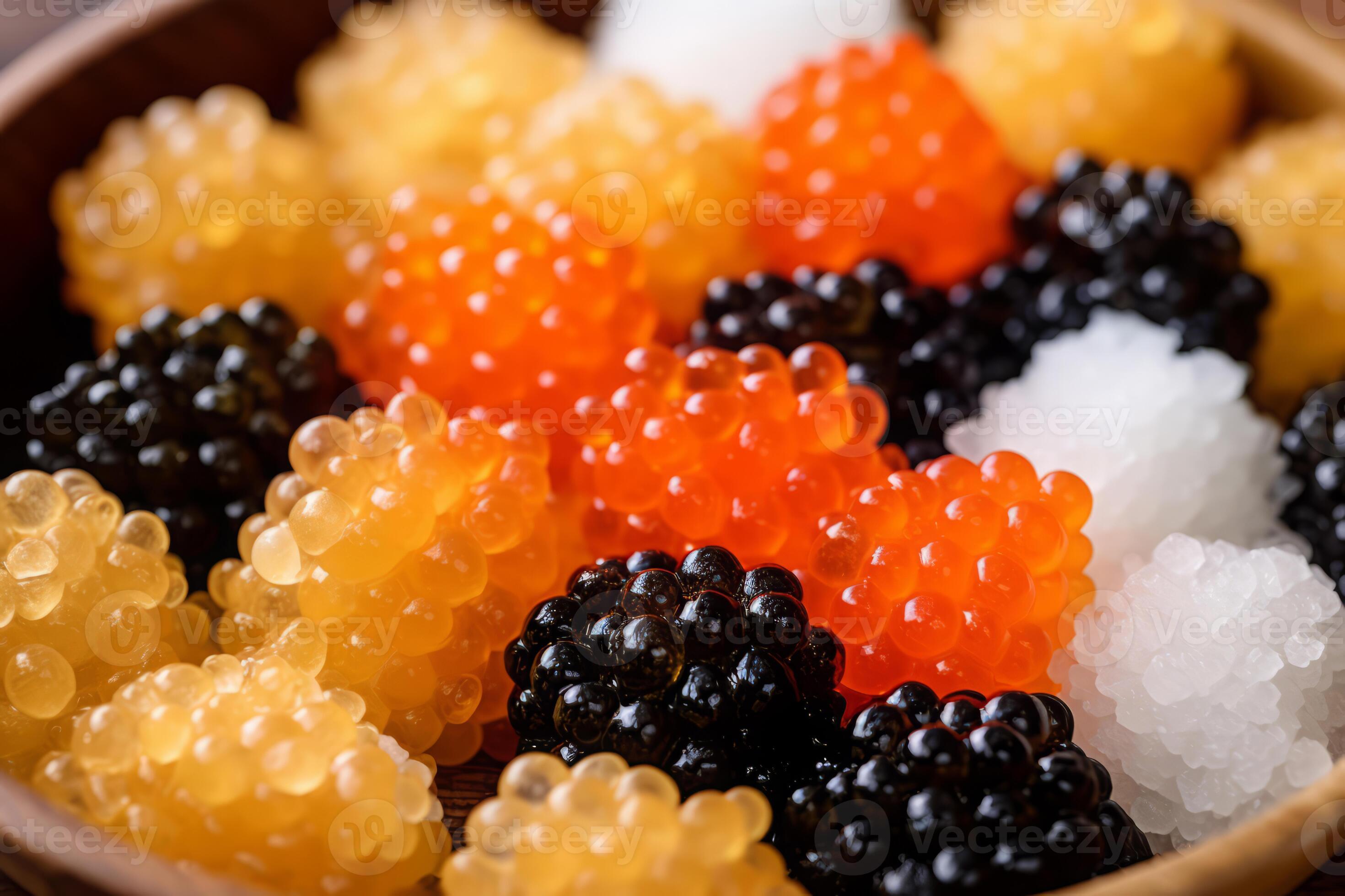 Closeup top view of ingredients Fish Eggs, Japanese food. AI Generated