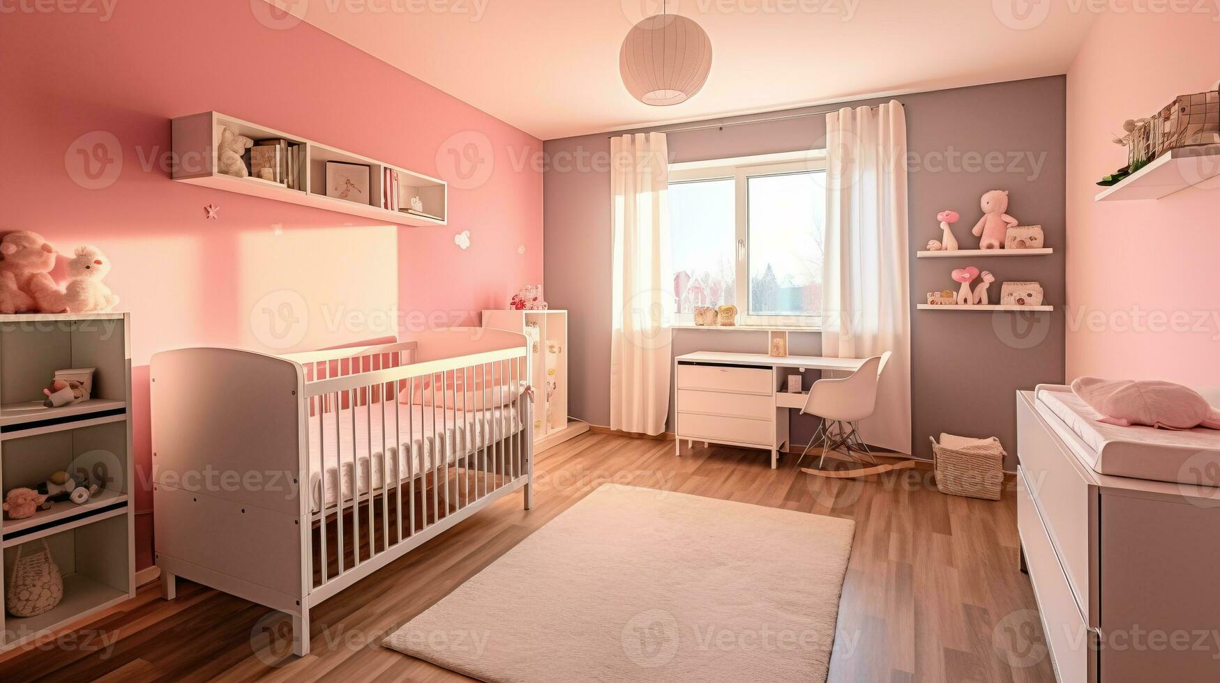 The Nursery room of a beautiful bright modern style house. AI Generated. photo