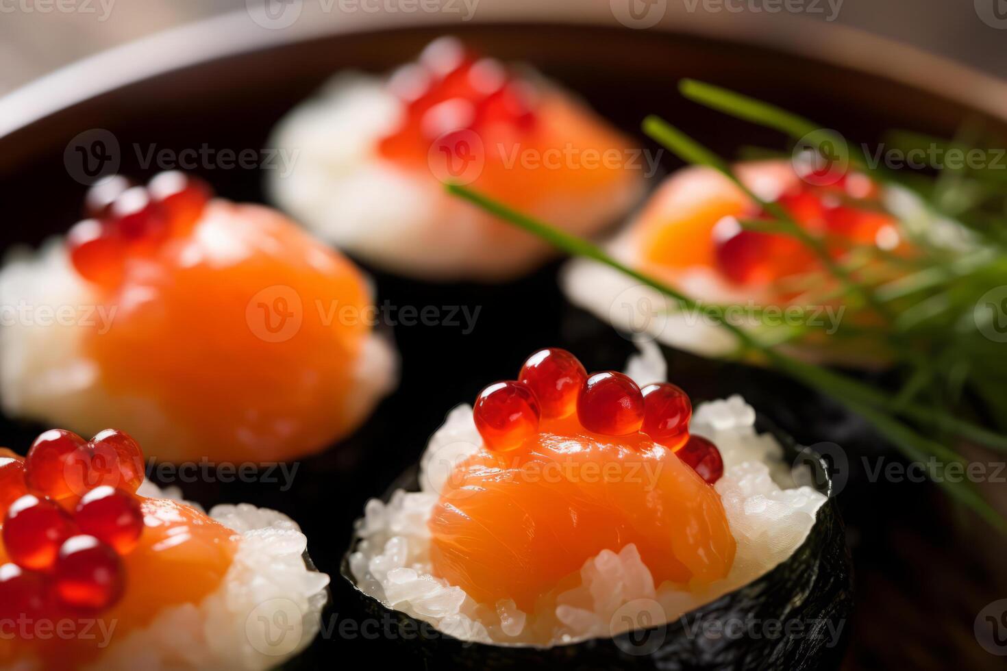Closeup top view of ingredients Fish Eggs, Japanese food. AI Generated