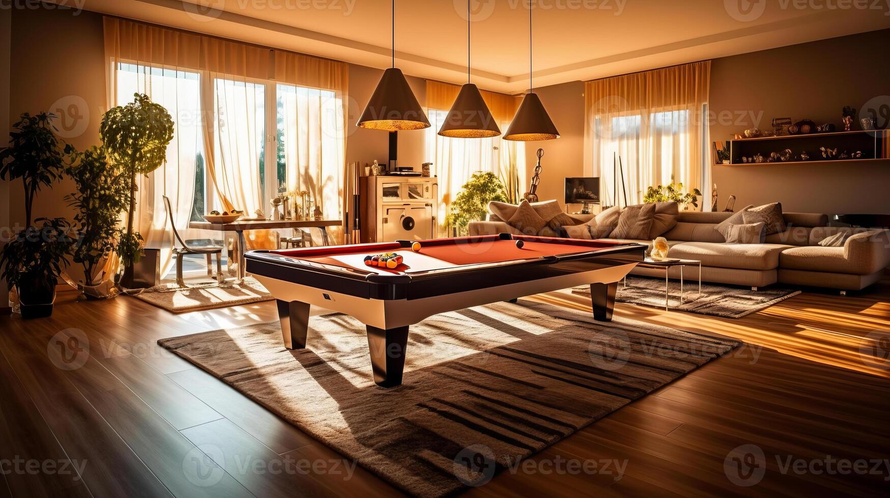 The Billiard room of a beautiful bright modern style house. . photo