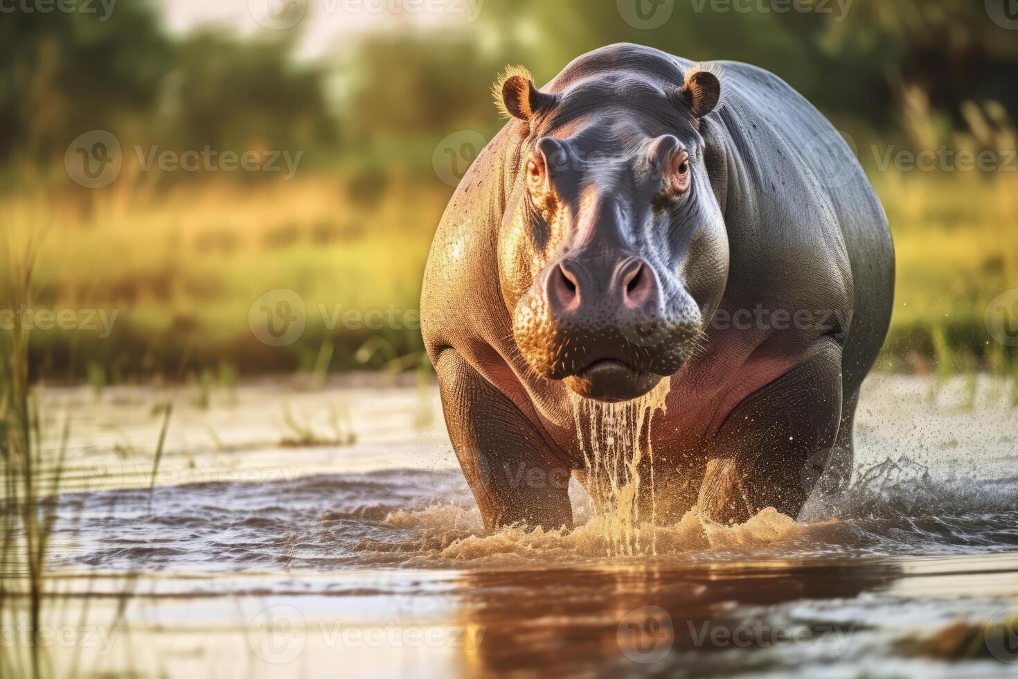Hippopotamus in nature, national geography, Wide life animals. . photo