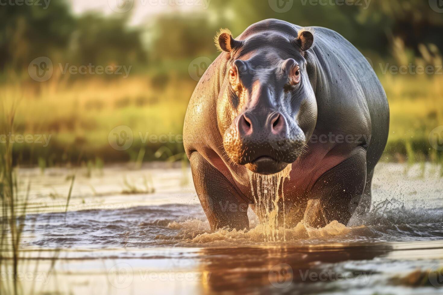 hipopótamo en naturaleza, nacional geografía, amplio vida animales ai generado. foto