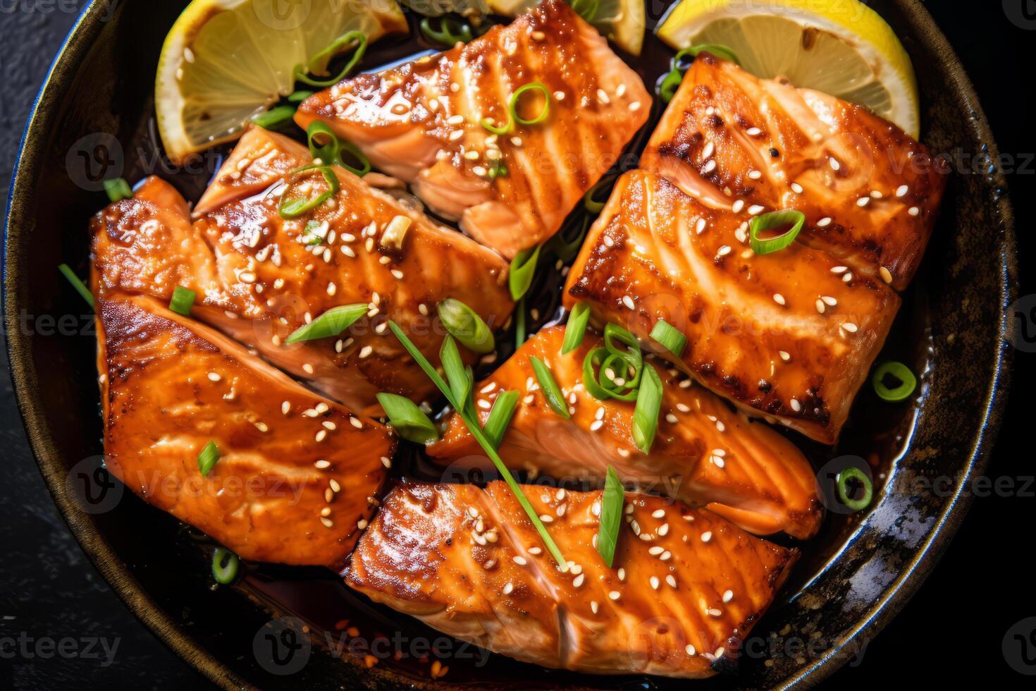 Closeup top view of ingredients Grilled Chicken, Salmon, Pork