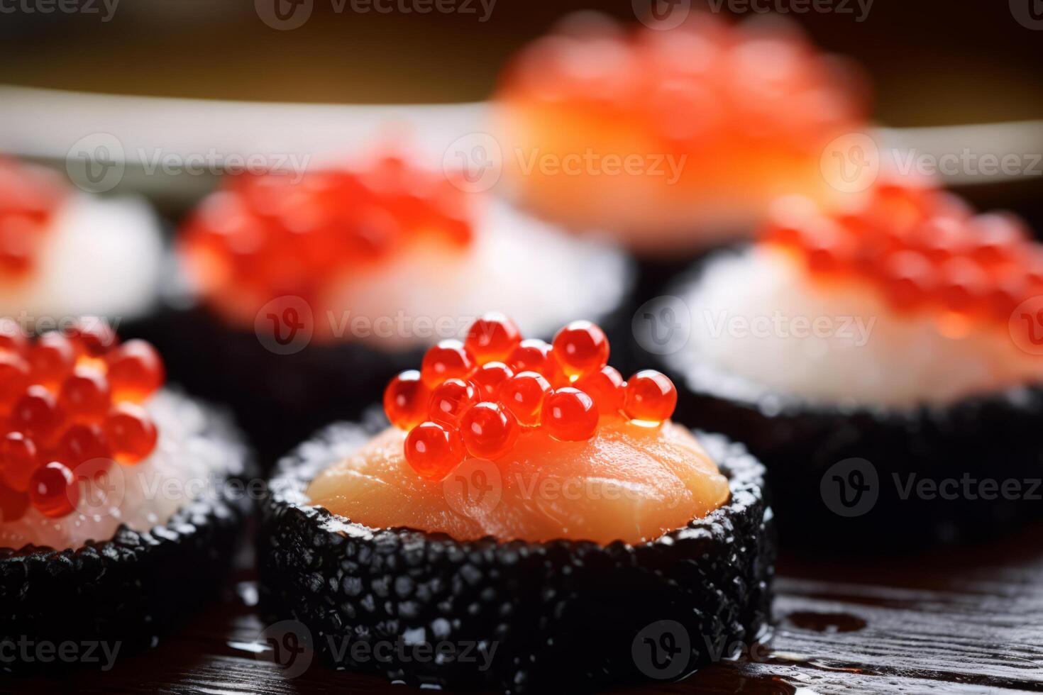 Close-up top view of ingredients Fish Eggs, Japanese food. . photo