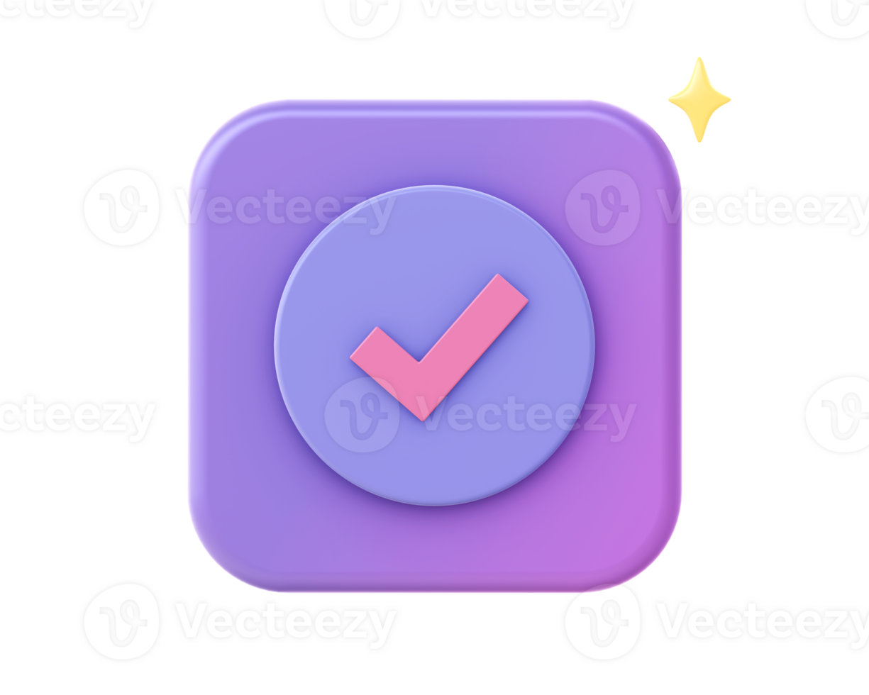 3d render of purple circle with checklist icon for UI UX web mobile apps social media ads design png