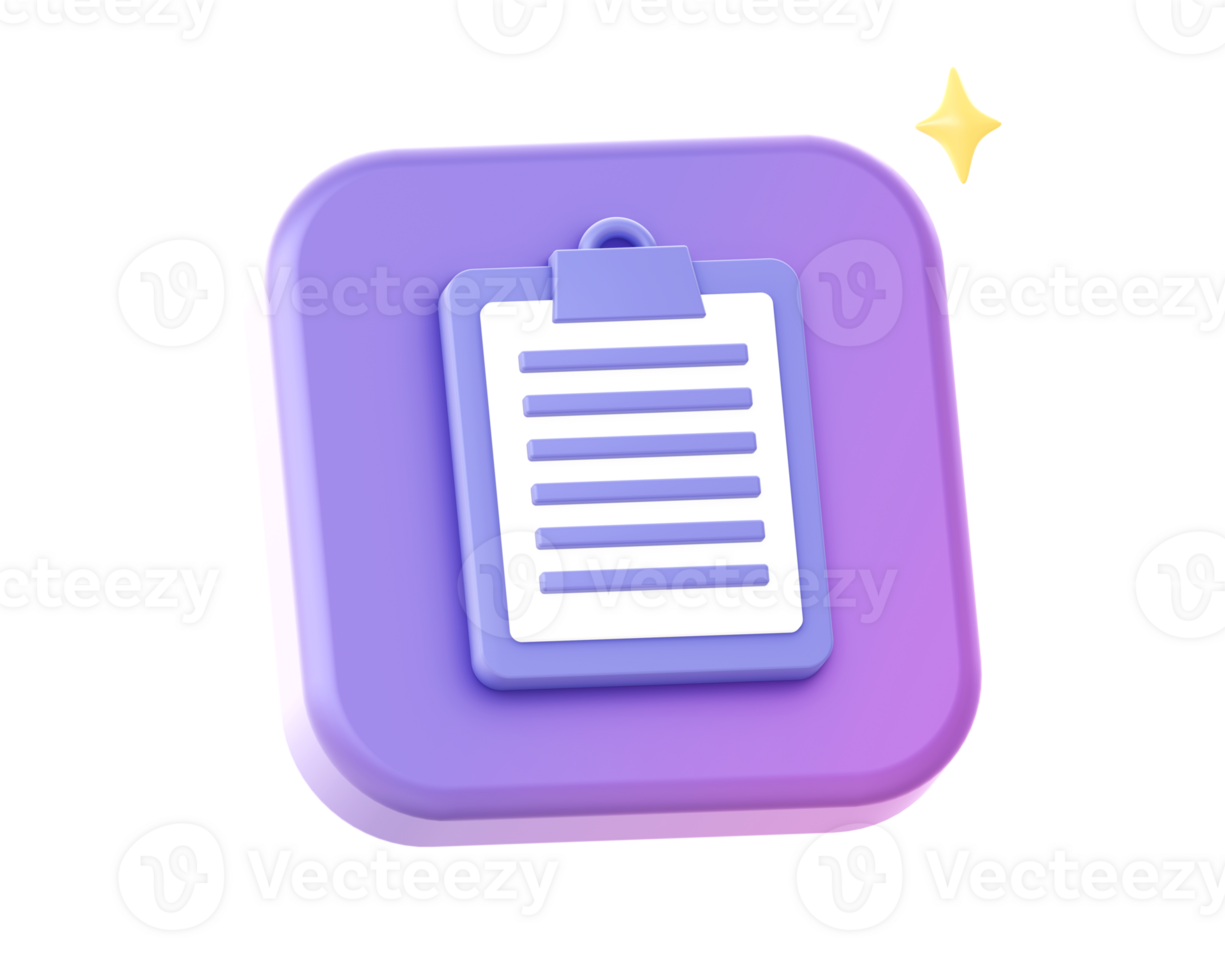 3d render of purple clipboard checklist side icon for UI UX web mobile apps social media ads design png