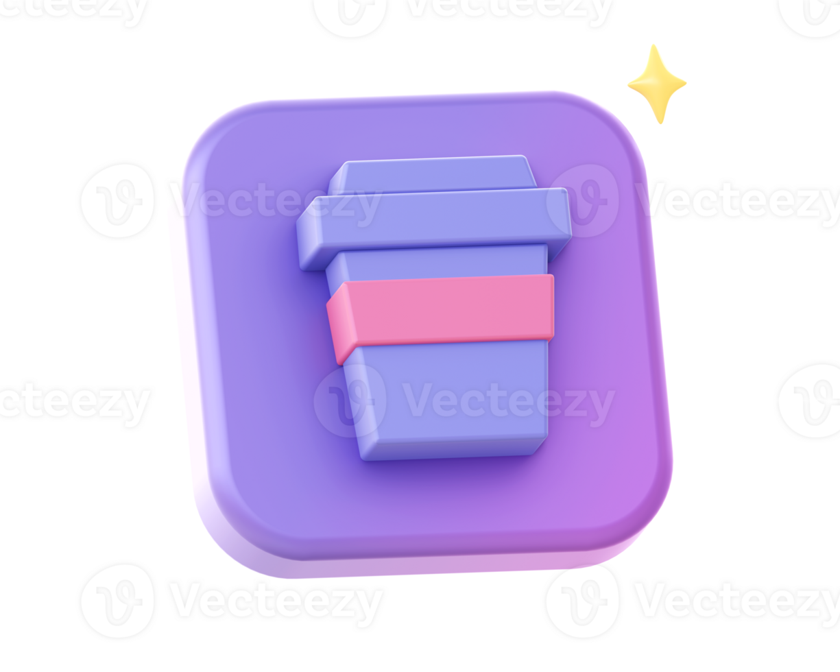 3d render of purple drink coffee cup side icon for UI UX web mobile apps social media ads design png