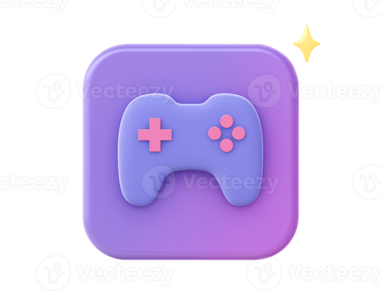 3d render of purple game controller joystick icon for UI UX web mobile apps social media ads design png