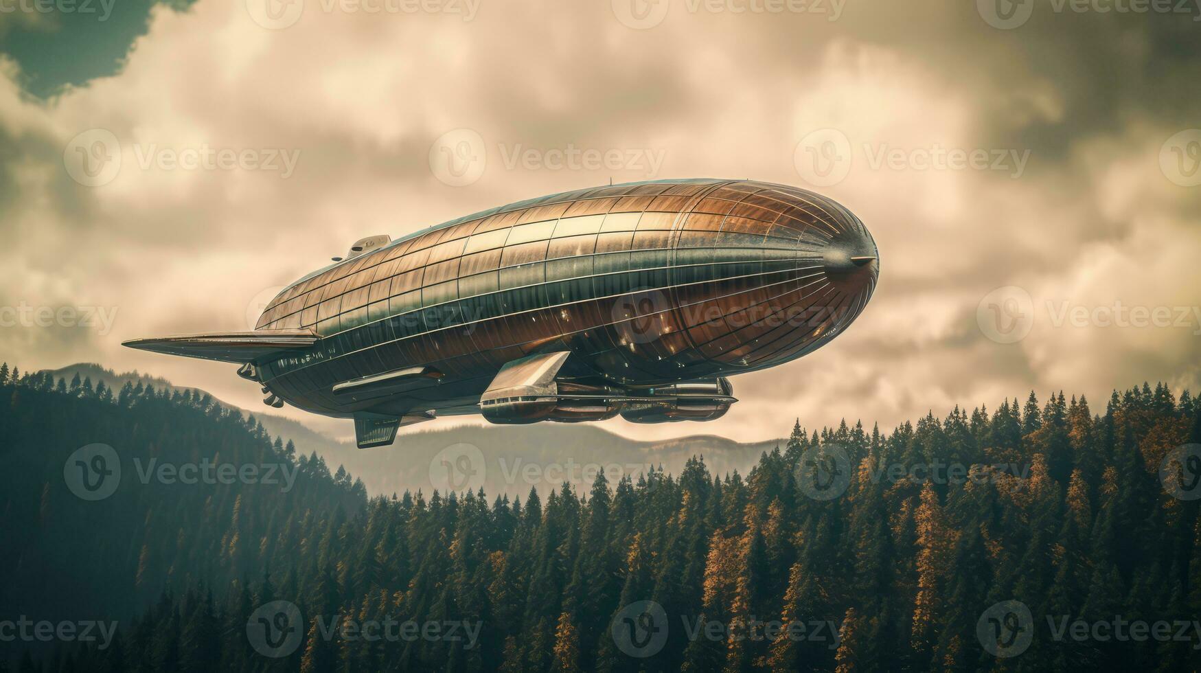 Zeppelin of a beautiful Transportation with futuristic design. AI Generated. photo