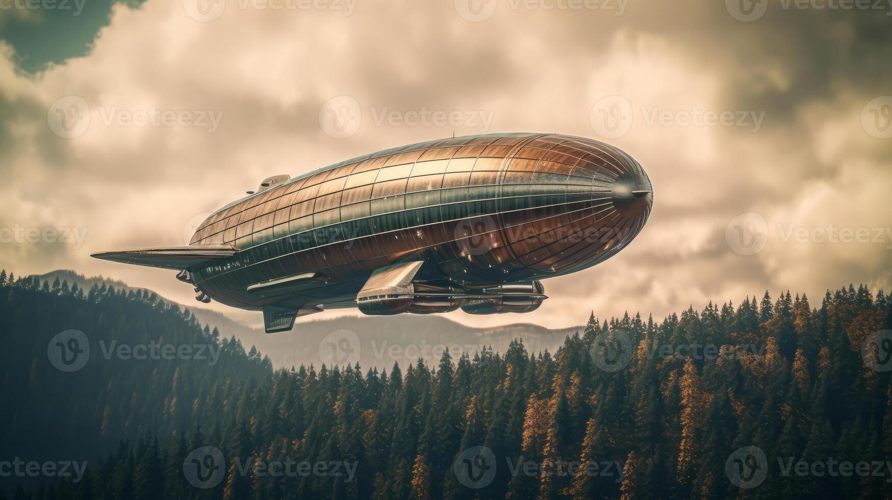 Zeppelin of a beautiful Transportation with futuristic design. . photo