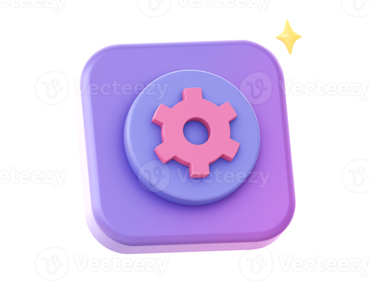 3d render of purple gear configuration setting side icon for UI UX web mobile apps social media ads design png