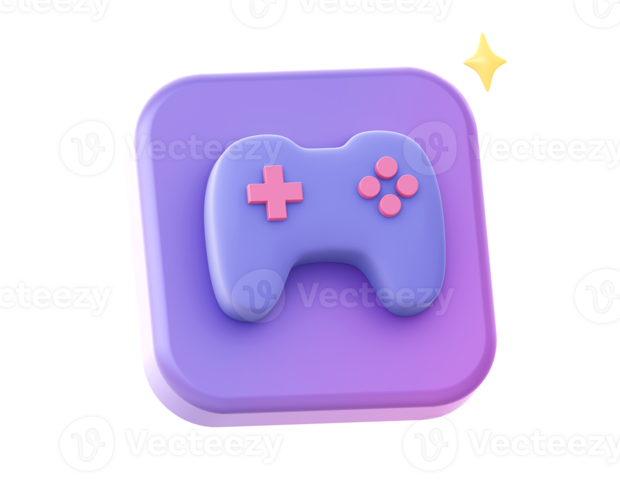 3d render of purple game controller joystick side icon for UI UX web mobile apps social media ads design png