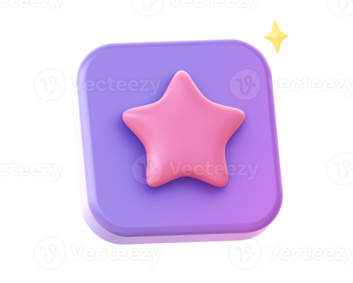 3d render of purple favorite star side icon for UI UX web mobile apps social media ads design png