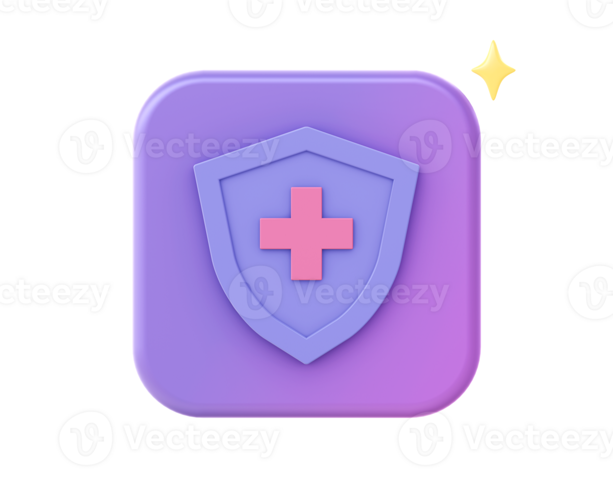 3d render of purple health protection icon for UI UX web mobile apps social media ads design png