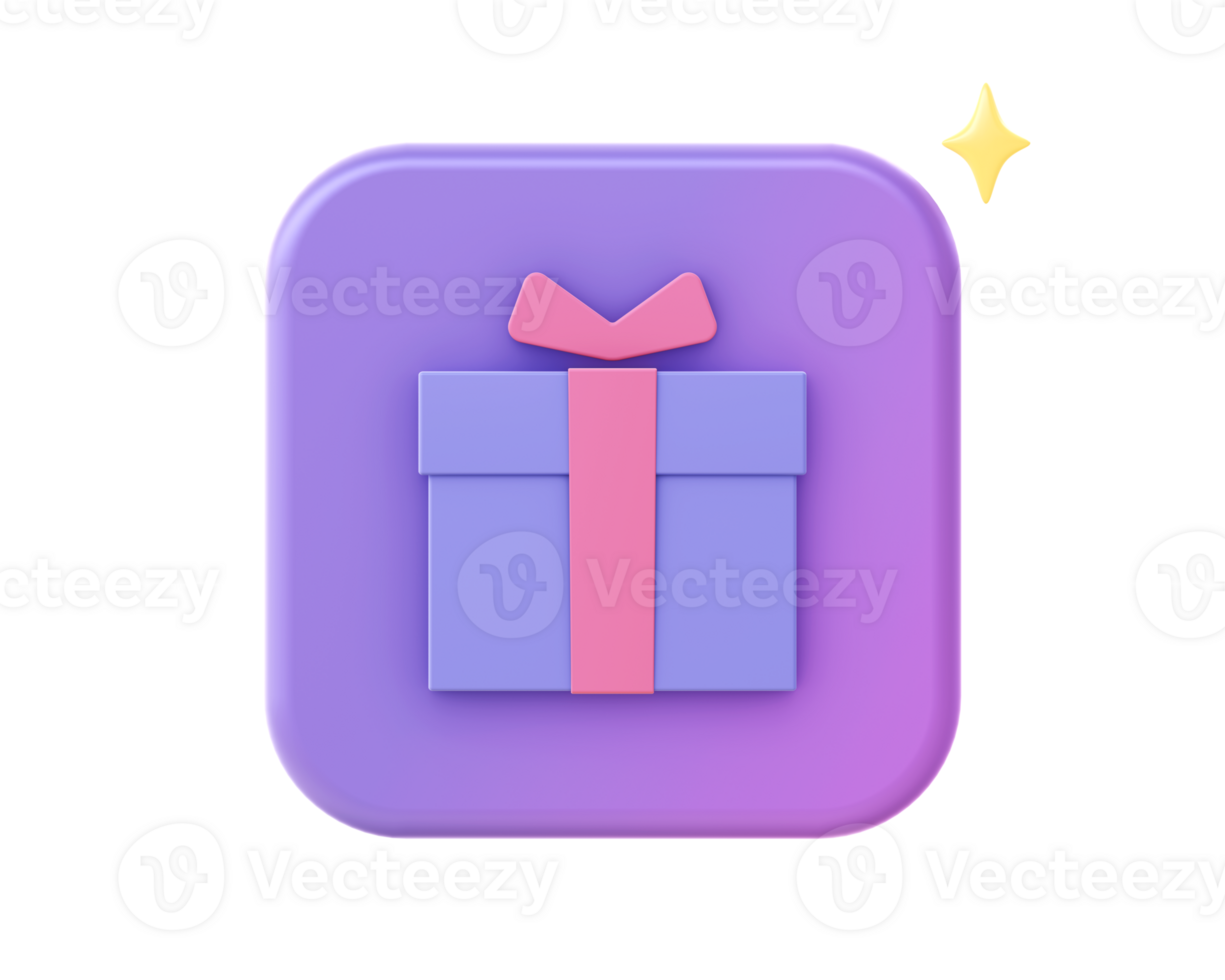 3d render of purple gift icon for UI UX web mobile apps social media ads design png